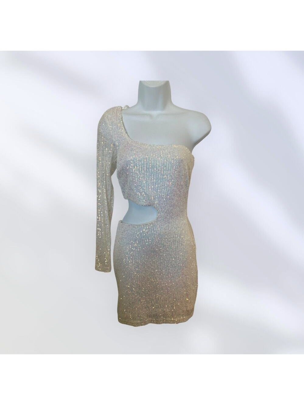 Windsor One-Shoulder Sequin Cutout Mini Dress – Size Small